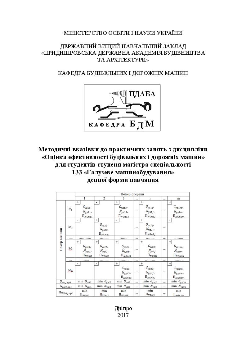 Оцінка ефективності будівельних і дорожніх машин, 2017